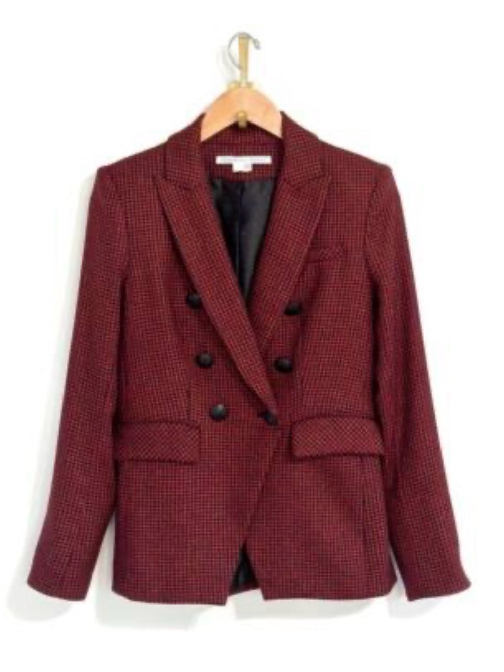 Veronica Beard Burgundy Houndstooth Double-Breasted Blazer
